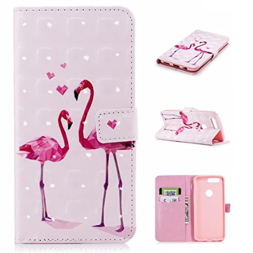 OnePlus 5T Wallet Case, OnePlus 5T PU Leather Case, OnlyCase Full Body Flamingo Pattern Design Flip Leather Magnetic Closure Wallet Card Slots Stand Case Cover For OnePlus 5T