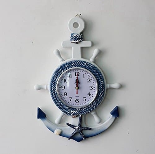 Mediterranean Ship Anchor Style Wall Clock, Non-Ticking Silent Sweeping Seconds Stylish Classic Quartz Wood Clock (White)