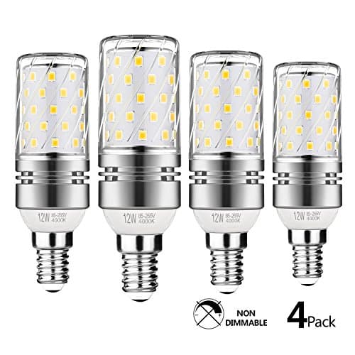Gezee LED Silver Corn Bulbs E14 12W 4000K Daylight White 100W Incandescent Bulbs Equivalent 1200Lm, Non dimmable Small Edison Screw Candle Bulb, Candelabra Light Bulbs (4 Packs)