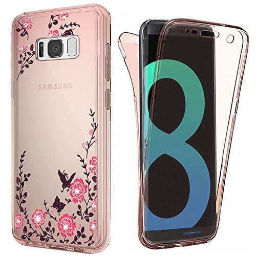 Galaxy S8 Plus Full Body Case, Shanlove Front and Back Soft Skin Cover, Ultra-Thin Silicone Shockproof Bumper Protective for Samsung Galaxy S8 Plus, Flower Rose Gold