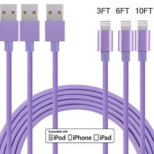 3 Packs 3FT 6FT 10FT Charging Cable Nylon Braided Fabric Charging & Sync Data Charger Cord for Phone X/8/7/6s plus, 6s, 6 plus, 6, 5s, 5c, 5, And More Devices
