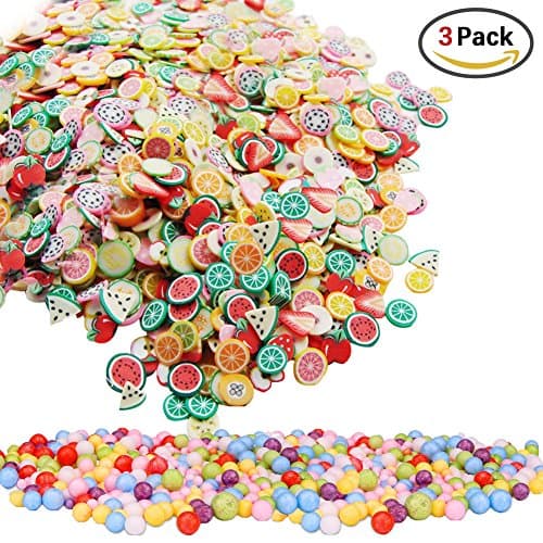 1000 Pieces Fruit Pattern Slices + 2 Pack Styrofoam Balls for Slime Making Nail Art Decoration Arts Crafts Supplies