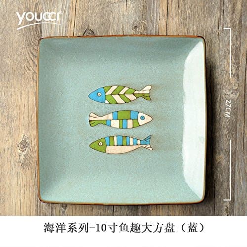 FAN4ZAME The Fish Dish Dish Creative Ceramic Household Tableware Square Disc Plate Plate Of Dumplings H-10 Inch