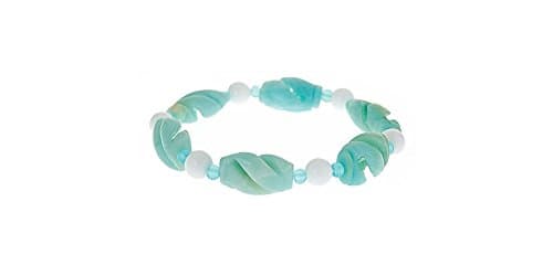 Carved Amazonite and White Agate rounds Stretch Bracelet