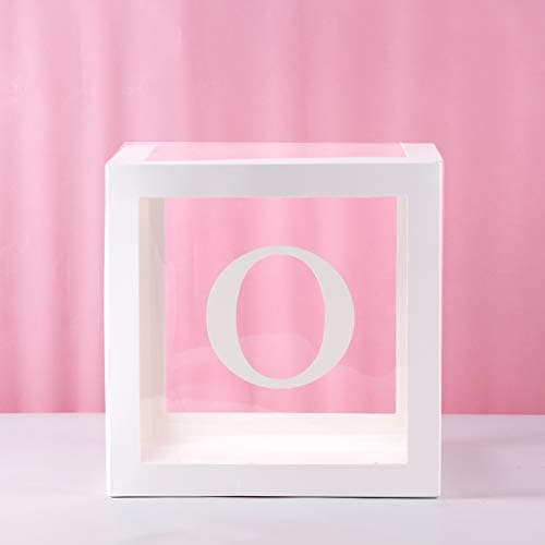 Wayfun Baby Shower Decorations Transparent Box - White Cube Boxes Kit with Letter for Girls Boys Birthday Party Decor Gifts Babyshower Favors Supplies Wedding Decor (O)