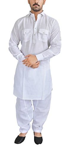Men's Cotton Linen White Pathani Kurta Salwar