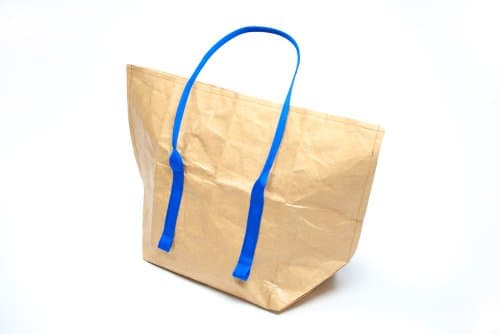 Mimot Reusable Tote, Brown with Blue Straps