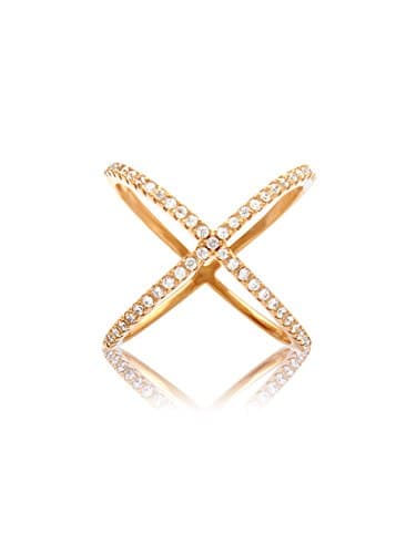 Cross Over Ring 925 Solid Silver 18K Gold Plated With Cubic Zirconia