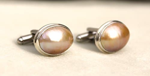 Silver cufflinks with golden Mabe pearls