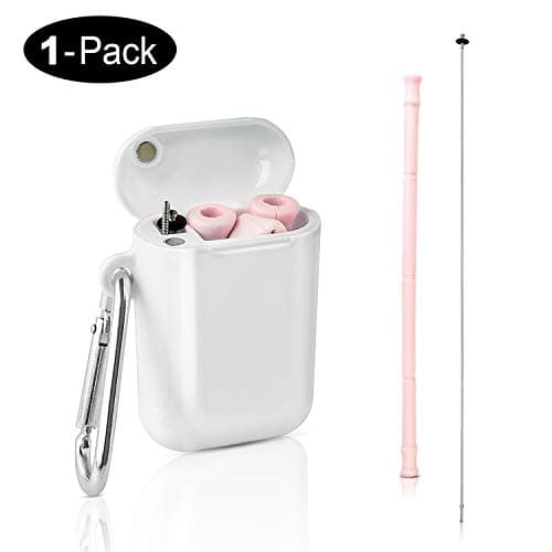 Myfolrena Collapsible Reusable Straw with Case, Foldable Silicone Drinking Straw for 20 & 30oz Tumblers Portable Set with Cleaning Brush (Pink)