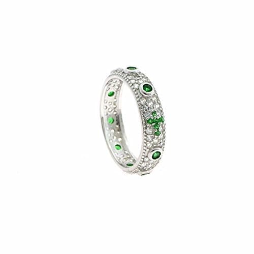 Ring Rosary Base Rhodium Stones Green