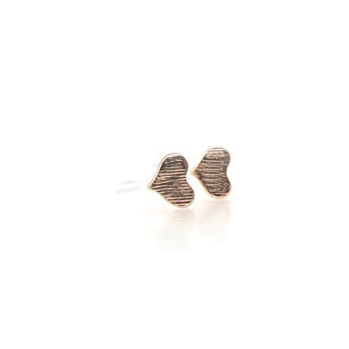 Tiny Heart Studs, Invisible Clip On Earrings, 6mm Brushed Rose/Gold-Tone