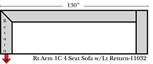 Omnia Leather Sunset Right Arm 1 Cushion 4 Seat Sofa with Left Return in Leather, Chocolate Legs, Navajo Ivory