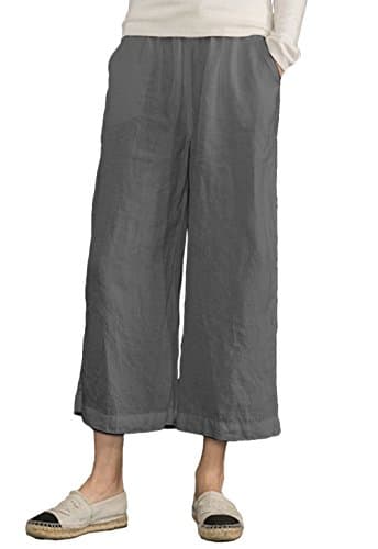 Women's Linen Drawstring Elastic Waist Cropped Pant