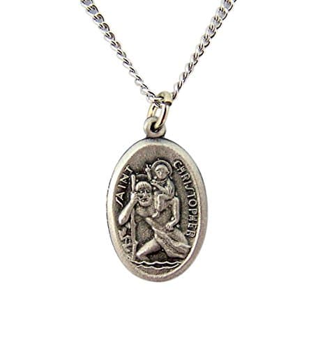 Silver Tone Base Patron Saint Christopher Medal Pendant, 5/8 Inch
