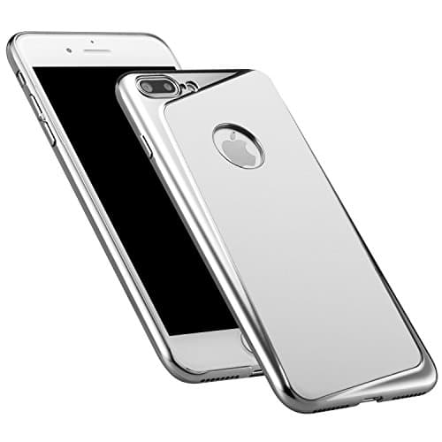 AmazingBull iPhone 7 Plus / iPhone 8 Plus (5.5 inch) Ultra-thin PU leather hard case with embedded metallic tablet, nanometer electroplating frame, Special Plus Design (Silver)