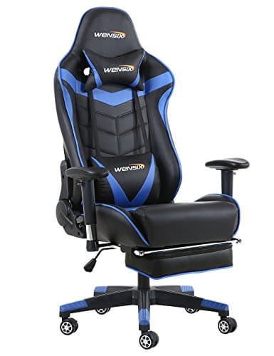WENSIX Ergonomic High Back Computer Gaming Chair for PC Racing Chairs with Adjustable Footrest Headrest and Backrest (Blue-04)