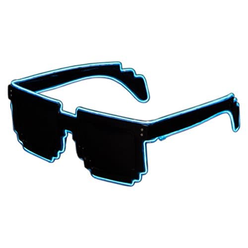 El Wire Aqua Blue LED Sunglasses - 8-Bit Retro Pixel