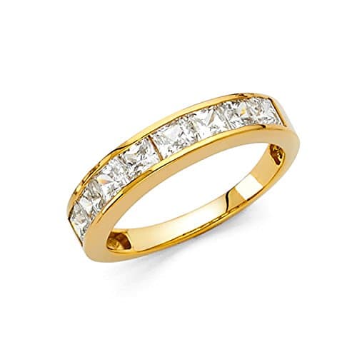 Size 5 - 3mm Solid 14K Yellow Gold Princess Cut Channel Invisible Set Wedding Band Ring (1.50 cttw.)