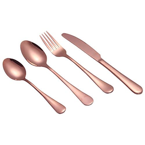 HONEYJOY Flatware Set, 4 Piece Stainless Steel Tableware Set, Mirror Polished, Includes Knives, Tablespoons, Teaspoons, Forks (Rose Gold)