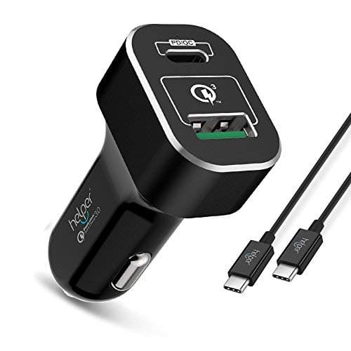 USB Type C Car Charger, 63W Quick Charge 3.0 QC3.0 USB + PD Type C Car Cgarger Phone Power Adapter High Speed for USB-C laptop or smartphone (black-black)