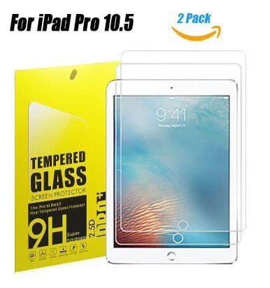 iPad Pro 10.5 inch Tempered Glass Screen Protector, TOWEE 2 Pack Pro 10.5" Screen Protector Film with Anti-Scratch, Anti-Fingerprint, HD-Clear, Eyes-Protected Function