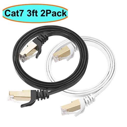 Cat7 Ethernet Cable 3 ft Shielded (STP), AULLOV High Speed Flat RJ45 Cat-7/Category 7 Internet LAN Computer Patch Cord Cable, Faster Than Cat5/Cat6-3 Feet Black & White-2 Pack