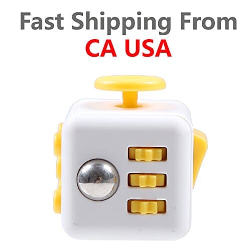 Fun 6 Sided Fidget Cube Anti-irritability Dice Anxiety Attention Stress Relief Xmas Children and Adults Toy (White Yellow)
