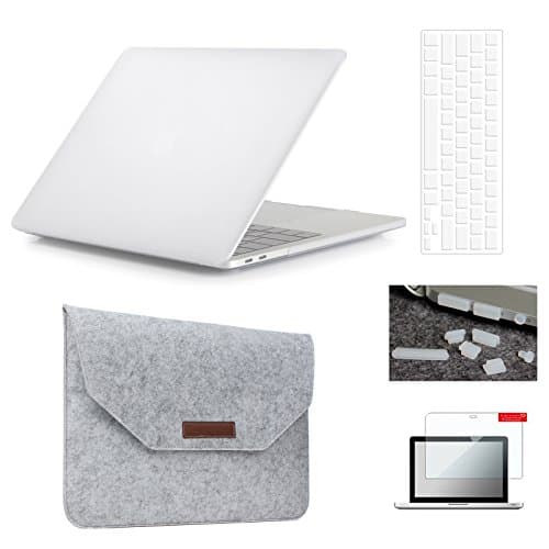MacBook Pro 15"(2016 & 2017 Release) Hardshell Case & Felt Sleeve[5 in 1 Bundle] with Screen Protector,Keyboard Cover & Dust Plug for Latest MacBook Pro 15" A1707 w/Touch Bar Touch ID - Frost Clear