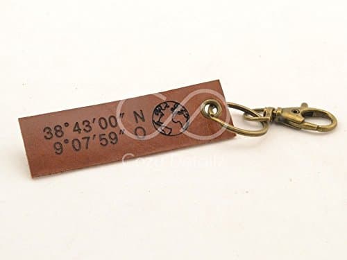 GPS coordinates leather keychain