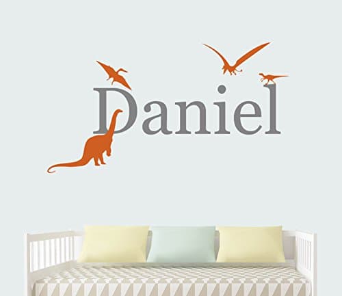 Custom Boy Name Dinosaur Wall Decals - Nursery Room Wall Decor - Nursery Wall Decals - Vinyl Art Decor For Kids Room (42W x 24H)