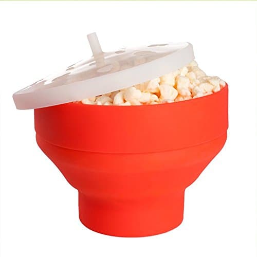 Seluna Seluna Microwave Popcorn Popper, Foldable Hot Air Popcorn Maker, Collapsible Silicone Bowl, Healthy Machine No Oil Needed, BPA PVC Free With Lid (Red)