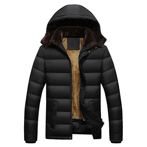 PHerMAN Men's Waterproof Fleece Ski Jacket Windproof Down Coat Puffer Jacket With Removable Hood (US XXL/Tag 5XL, Black)