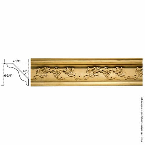 6 3/4"W x 7 1/4"P, 18" Repeat, Molding Grape Crown, 8' Length, Maple