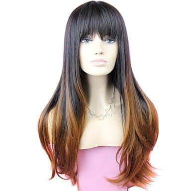 HJL-Full Bang Two Tone Long High Quality Big Wave Female Elegant Fashion Synthetic Celebrity Wig , #1b/30