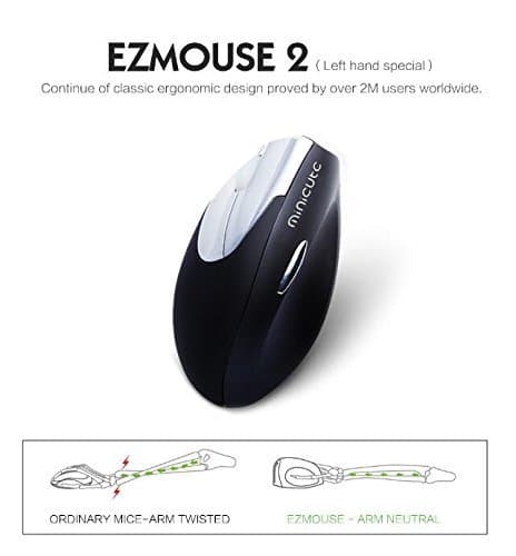 TiangTech Left Handed Wireless Ergonomic Mouse 2.4G with 4 Buttons and Switchable DPI (800/1200/1600DPI) - Ezmouse 2 High Precision Vertical Mouse, Designed for Wrist Free Pain (Left-Handed Version)