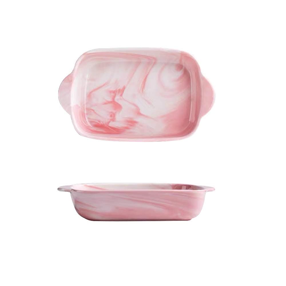 Yundu Baking Dish for Oven, Bakeware, Ceramics Baking Pan, Microwave Safe, Marble (Pink)