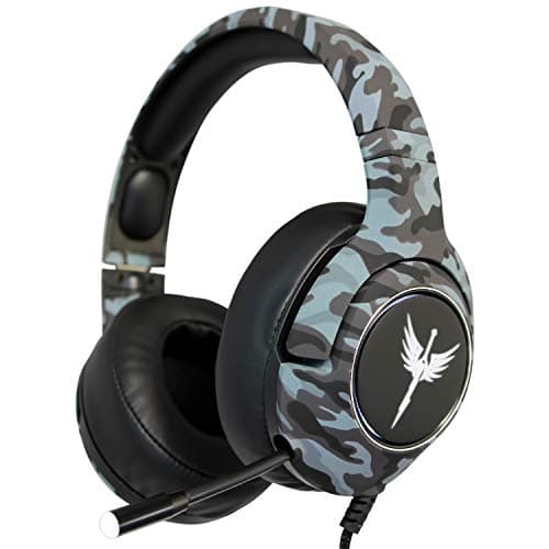 RAIKKEN Stereo Gaming Headset Xbox One, PS4, PC Compatible with Mic, Noise Cancelling Camo Headphones with LED Lights, High Performance Retractable Microphone for Chat, Supports Nintendo Switch & Mac