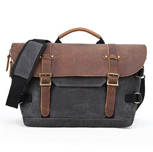 Large-Capacity Waterproof Canvas SLR Camera Bag Multi-Function Outdoor Casual Digital Messenger Bag Retro Leather Work Shoulder Bag, Adult