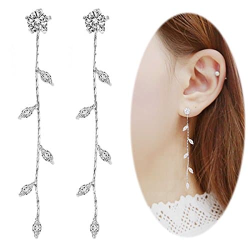 Leaf Chandelier Dangle Earrings Ear Studs Tassel Crawler Earrings Cuff Climber Rhinestone Pierced Jewelry