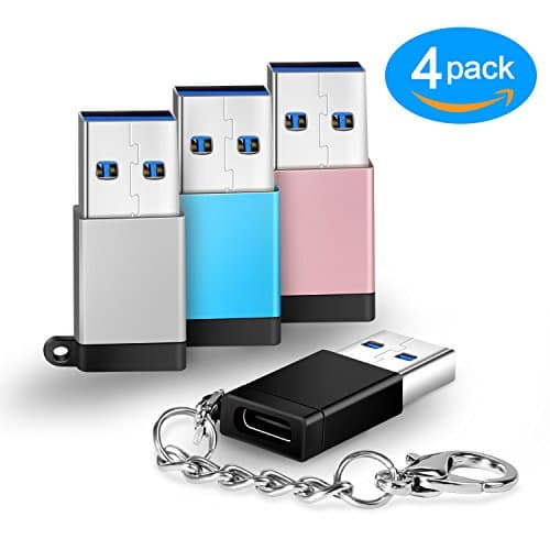 IPEAK USB to USB Type C Adapters with Keychain, USB A Male to USB C Female Charger Data Syncing Connector &amp; Converter for USB C Cable Hubs Peripherals PC Flash Drive HDD Laptop Wall Charger, 4 Pack