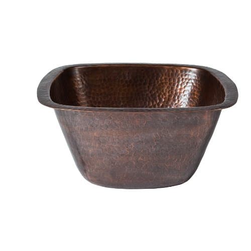 The Copper Factory CF155AN Solid Hand Hammered Copper 13-Inch by 13-Inch Medium Square Bar/Prep Sink, Antique Copper