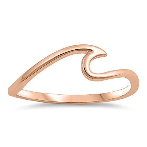 Sterling Silver Rose Gold Plated Wave Ring - Size 6