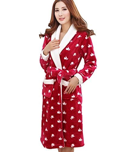 Wxian Women's Plush Soft Warm Bathrobe Robe
