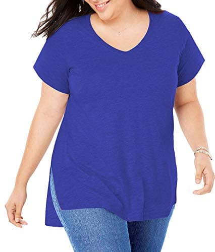 Women Plus Size Short Sleeve T Shirt Basic Tee Tops High Low Loose Shirts with Side Split