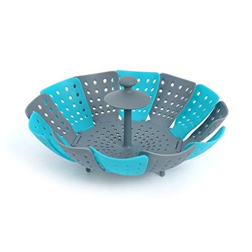 HADTECH Foldable Filter Fruit Basket & Heat Resistant Food Steamer for Kitchen (blue)