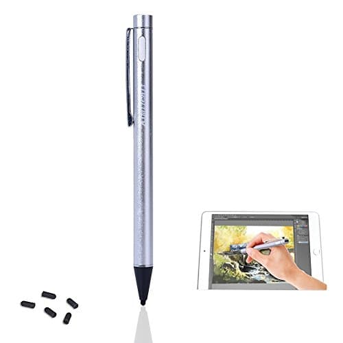 USB Rechargeable Active Stylus Pen, Fine Point Precision Drawing Handwriting Styli Pen for Capacitive Touch Screen Devices Cell Phones,Tablets, Apple, iPad, iPhone, Samsung, PC &amp; Android (Silver)