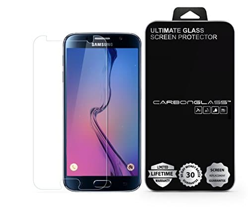 Samsung Galaxy S6 Screen Protector - SCREENDER BLACK CARBONGLASS - Scratch Proof - Ultra Clear - High Definition - Easy to Install - 90 Days LCD Screen Replacement Guarantee