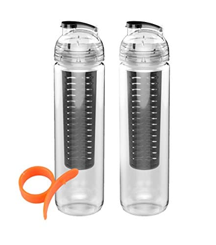 Two Fruit Infuser Water Bottle with FREE Citrus fruit Peeler. Eco-Friendly and BPA free (Two Bottles)