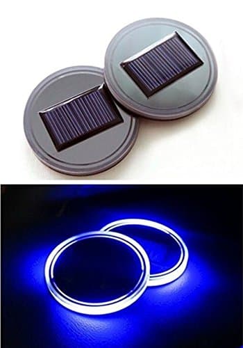 Solar LED Cup Holder Light Mat Pad Waterproof Car Cup Coasters Vibration Light Sensor Blue Pack of 2